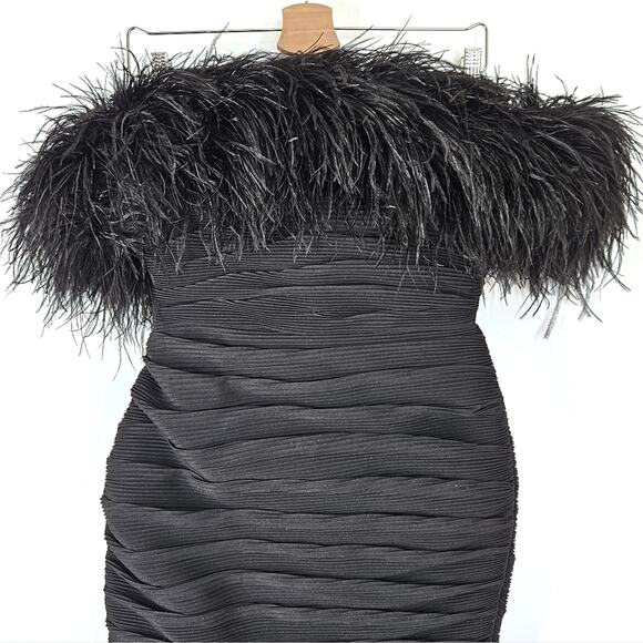 Rachel Gilbert Zion Mini Dress in Black with Feather Trim Size US 4 - Picture 7 of 16